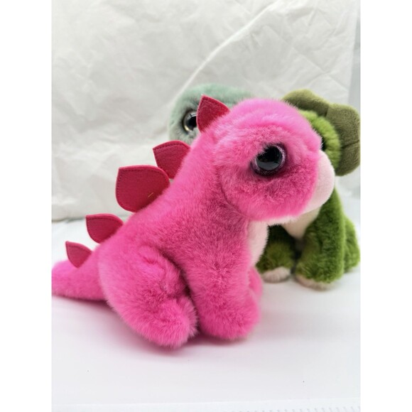 Set of 3 Adventure Planet 8" Baby Dinosaurs Green & Pink Plush Stuffed Animals - Picture 7 of 12